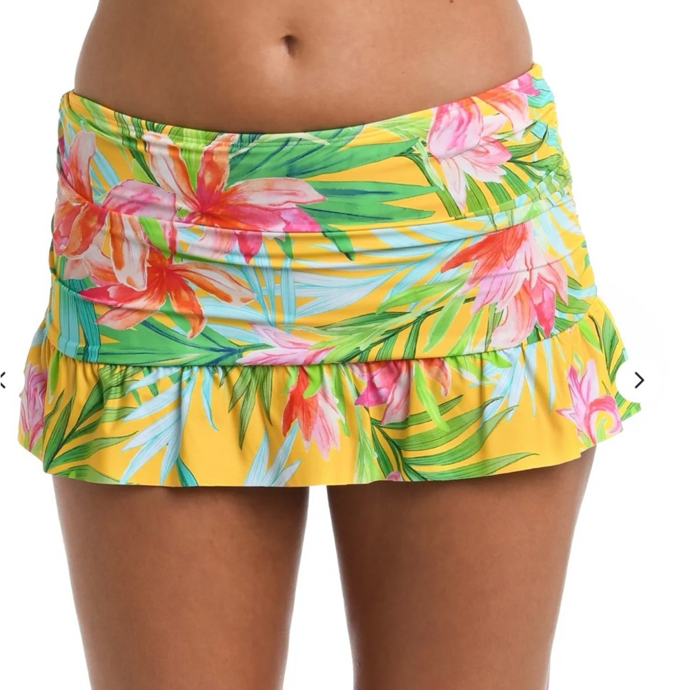 La Blanca Pink and Green Swim Coverup with Ruffle Hem